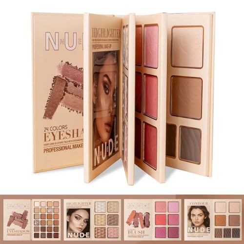 Makeup Palette,Eyeshadow & Highlighter & Blush & Contouring,4-Layer Book-Style Foldable Makeup Palette Set,Matte Glitter Metallic Shimmer, Highly Pigmented Long Lasting Make Up Pallet(43 Colors)