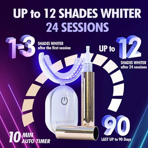 Revolutionary Teeth Whitening Kit for Sensitive Teeth, Instant Results to Help Remove Stubborn Stains, Hands-Free Waterproof Teeth Whitening Light & 4 Whitening Pens, Vegan