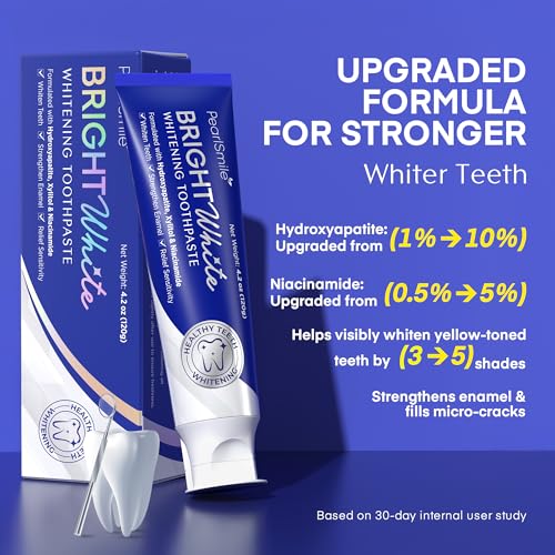PearlSmile Hydroxyapatite Niacinamide Whitening Toothpaste – 5% Niacinamide + 10% Nano-Hydroxyapatite (nHAp) – Strengthens Enamel & Remineralizes – Fluoride-Free, 4.2oz (Pack of 1)