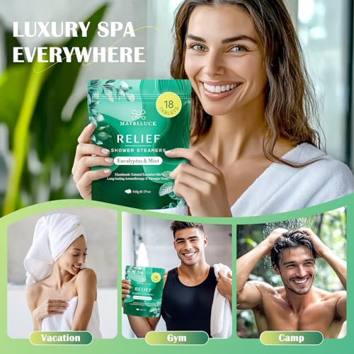 Eucalyptus Mint Shower Steamers 18 Pack - Includes Opener for Easy Opening, Eucalyptus for Shower, Aromatherapy Birthday Gifts for Women & Men, Essential Oil Bombs for Home Spa & Self Care Relaxation