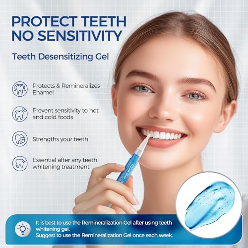 Teeth Whitening Kit for Sensitive Teeth,with 4 Carbamide Peroxide Pen & 1 Remineralization Pen,LED Accelerator Light Non,Tooth Whitener Professional Oral Care Gently Yet Effectively Removes Stains