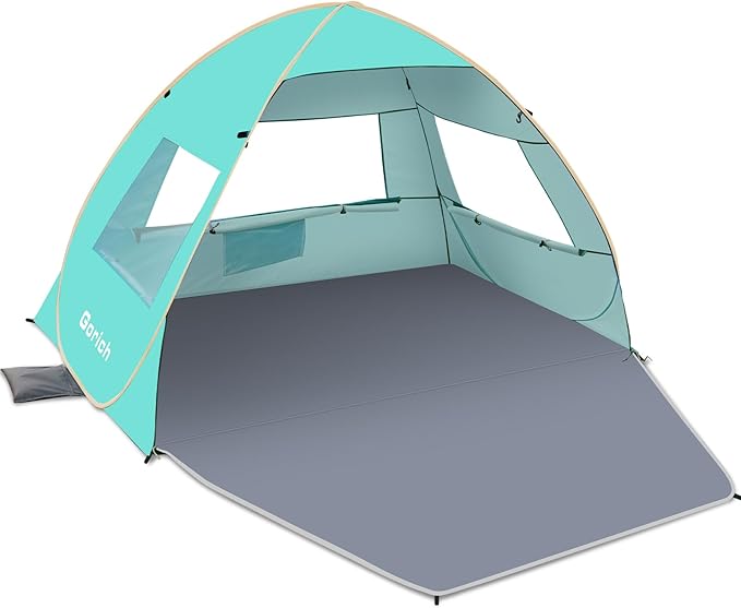Gorich Easy Pop Up Beach Tent for 3-4 Person, UPF 50+ UV Protection Beach Umbrella Sun Shelter, Portable Lightweight Cool Cabana Shade with Easy Foldable & Instant Setup