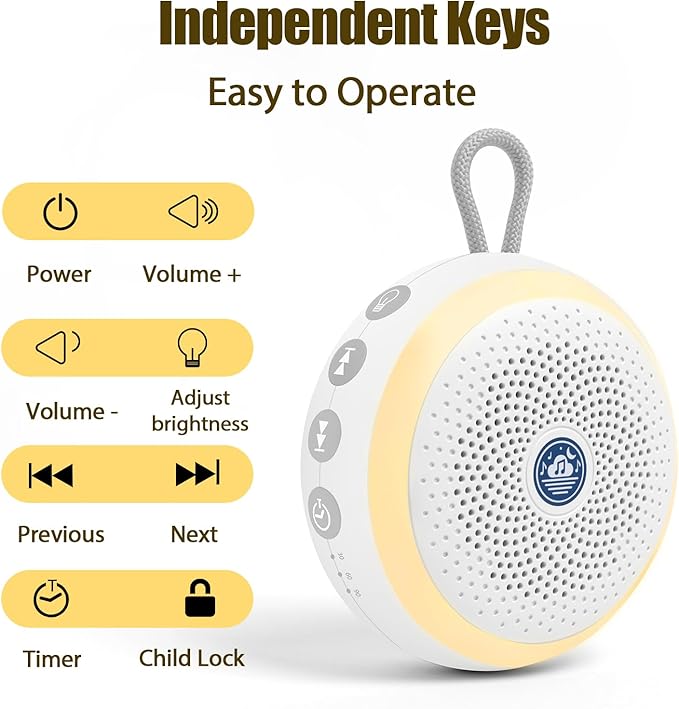 Sound Machine for Baby – White Noise Sound Machine with Night Light for Baby Nursery – Portable Sleep Machine with Rain Sounds, Sleep Music & Relaxing Sleep Aid