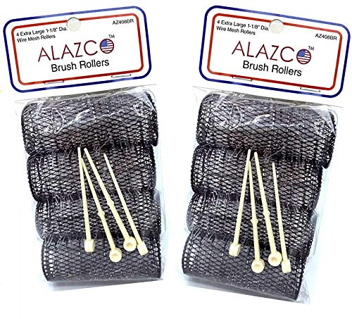 8 pc Vintage Style Hair Rollers XLarge BRUSH ROLLERS & 8 PINS (8 XL Rollers)