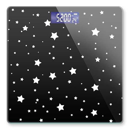 Weight Scale Digital Bathroom Scale Scale for Body Weight 400 lbs Personalized Digital Scale with Backlit Display Easy Read(Battery Not included) - Black and White Stars