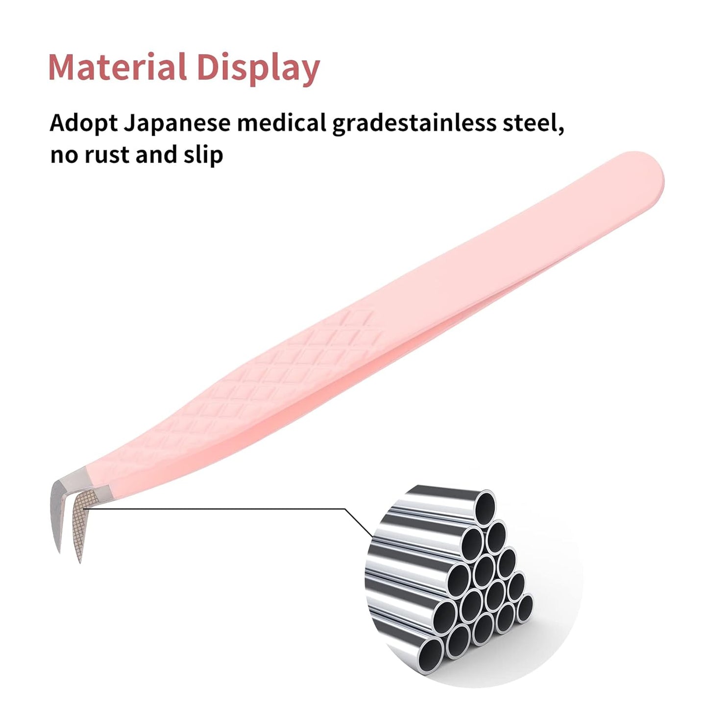 Lash Tweezers for Eyelash Extensions - Professional Artist Tech Work Kit Tools With Fiber Tip for Light or Mega Volume Fans - Curved Tweezers
