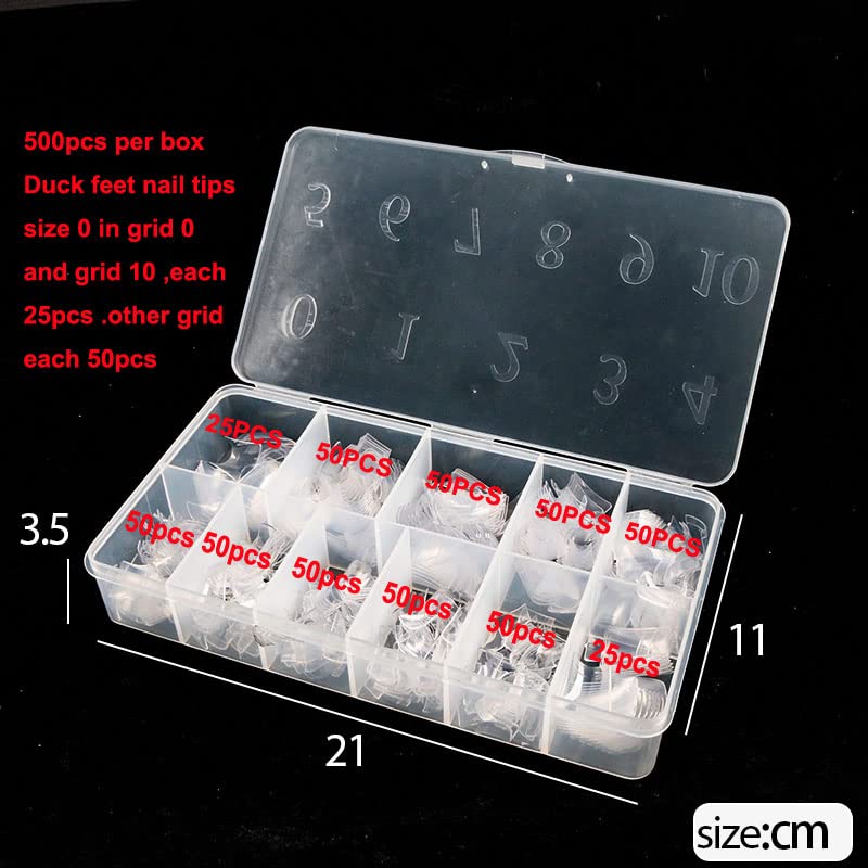 Duck Nail Tips 500PCS，SITELENABY Clear Duck Feet Flare Tips for Acrylic Nails,Wide French Half Cover Nail Tips for Nail Salons and DIY French ABS Nail Art Tips 10 Size (500pcs Duck nail tips)