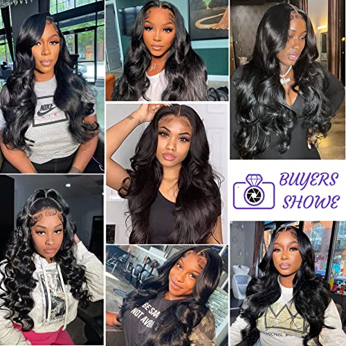 Bundles with Closure Human Hair Body Wave 12 14 16+10 Inch 100% Unprocessed Brazilian Virgin Hair Extensions 3 Bundles with 4x4 Free Part Lace Closure Natural Black