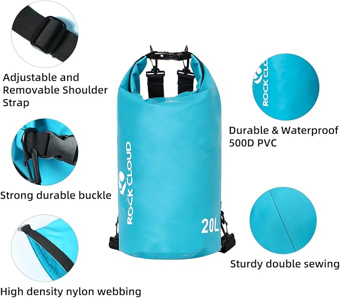 ROCK CLOUD Dry Bag Waterproof 10L Dry Sack for Kayaking Rafting Boating Beach Surfing Swimming Canoe Camping Hiking Fishing Ski, Black