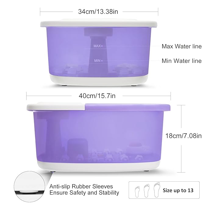 Foot Spa Bath Massager with Heat Bubbles and Vibration Massage and Jets, 16 OZ Calming Lavender Foot Soak Epsom Salt, MoodRelish Foot Soaker With Red Light, 22 Massage Rollers, Adjustable Temp -Purple