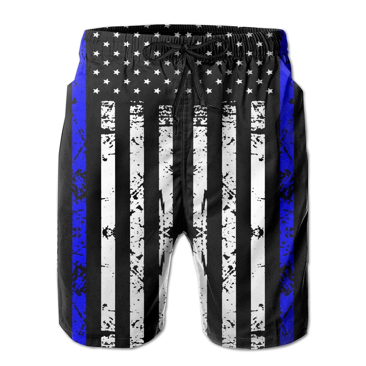 YPTBST Swim Trunks American Flag Thin Blue Line Day Men's Board Shorts Quick Dry Swimming Bathing Suits Cover Up with Pockets, Beach Swimwear with Inner Mesh Lining Large