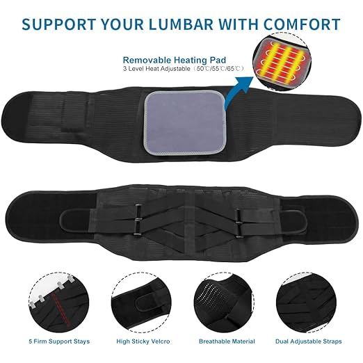Back Brace with Heating Pad for Lower Back Pain, Cordless Heating Pad for Back, Heated Back Brace for Women and Men, Back Support Brace for Sciatica, Scoliosis, Herniated Disc, Cramps, XL