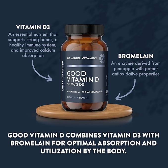 Mt. Angel Vitamins - Good Vitamin D, 2000 IU Vitamin D3 with Bromelain (60 Capsules)