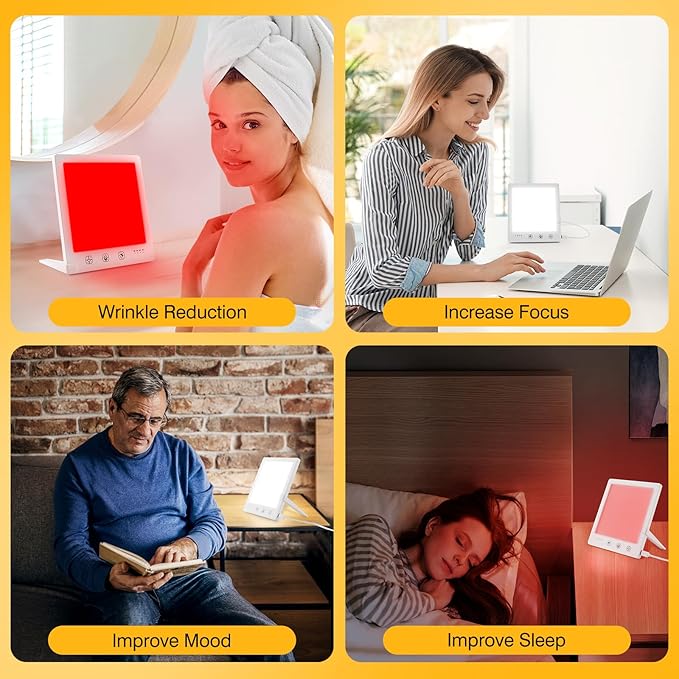 Light Therapy Lamp and Red Light Therapy for Face, UV-Free Sun Lamp with 660nm Red Light and 12000 Lux Bright White Light, with 10000 mAh Power Bank for Boosting Mood & Skin Heal-th.