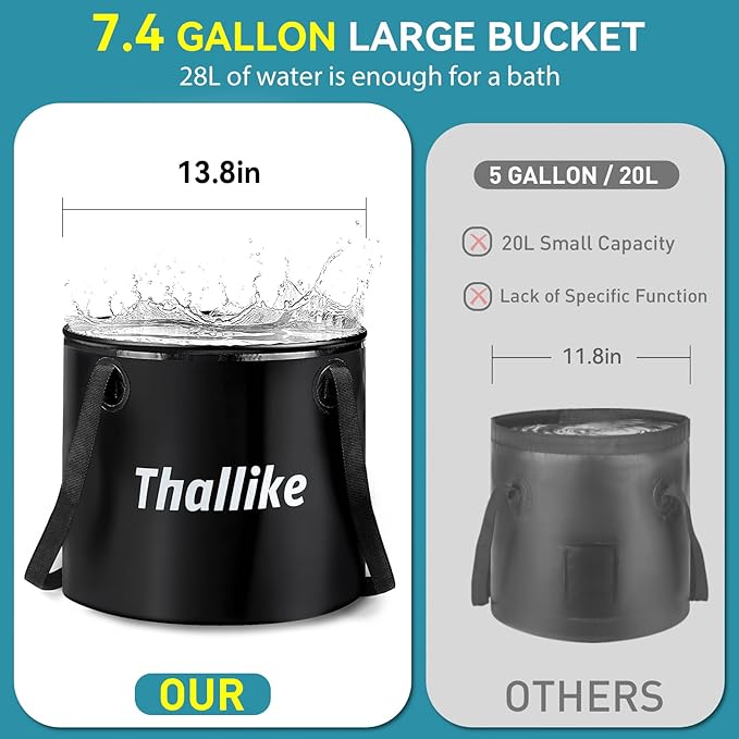 Portable Hot Shower Tent Kit - Immersion Heated 1000W, Rechargeable Pump, Pop-Up Tent for Adults Outdoor, 6.6 Gallon Folding Bucket