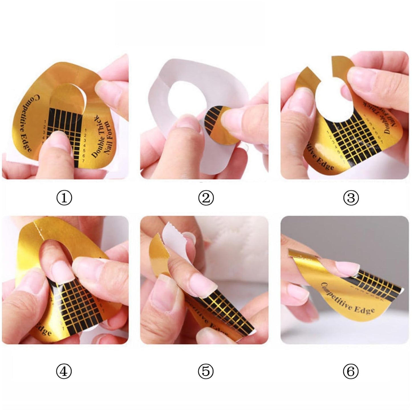 300 Pieces Acrylic Nail Form Sticker Nail Sculpting Forms Golden Horseshoe-shaped Nail Extension Forms for Builder Gel and Acrylic Nails