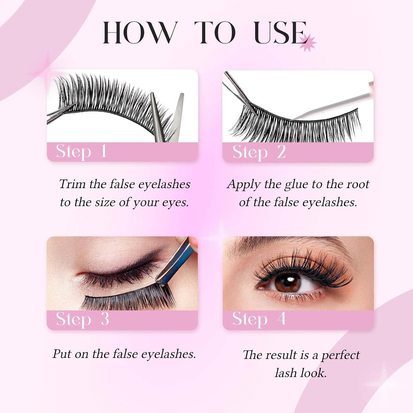 False Eyelashes Kit Natural Black Cat Eye Lashes with Thin Band Wear Comfortable Fake Lashes 5 Pairs Lash Applicator Tool at Home by FADLASH, LZE25