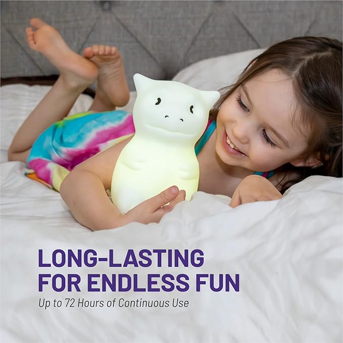 Lumipets Remote Control Silicone Night Light for Kids - Dragon Design with 9 Soft Colors & Sleep Timer - Rechargeable, Battery-Operated Lamp for Bedroom | Baby Nursery, Toddler, Girls, Boys