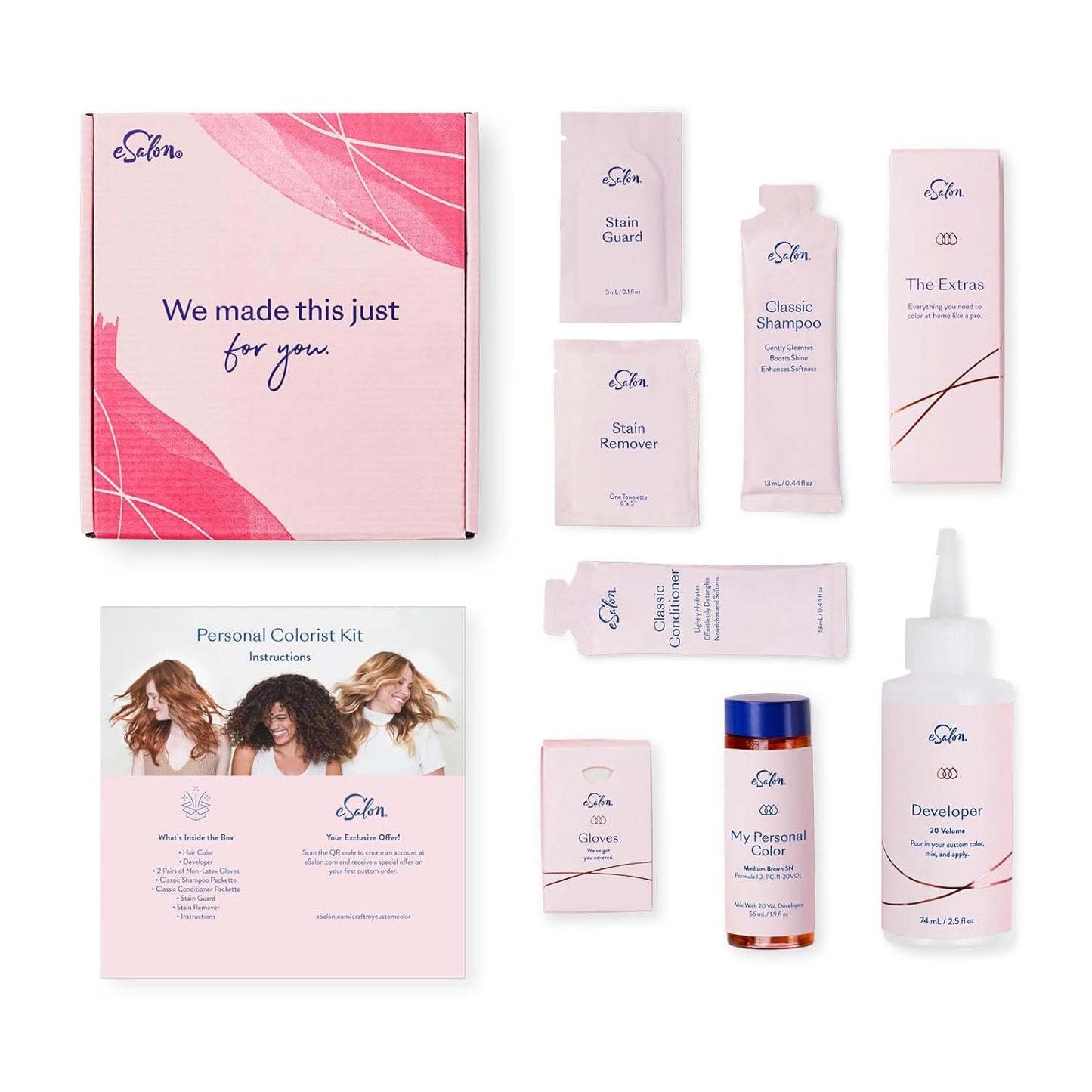 eSalon Permanent Hair Color & Dye Kit - Medium Brown - Personal Colorist for Up To 100% Gray Coverage, All Hair Types - Professional-Grade Ammonia-Free Hair Dye