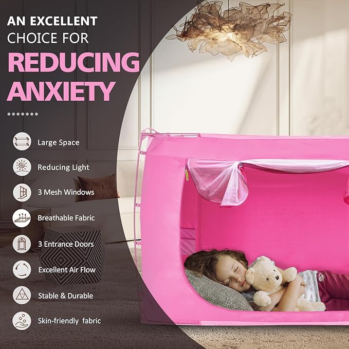 Bed Tent Bed Canopy Twin Size Tents for Adult and Kids- Original Design Portable Dream Tent Indoor Sleeping Tents 80% Blackout with 3 Doors Breathable Big Space Tents