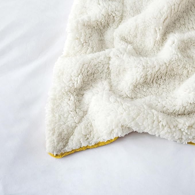 IR Imperial Rooms Sherpa Fleece Queen Size Blanket for Bed - Thick and Warm Blanket for Winter Reversible Soft and Fluffy Blankets Queen Size, Yellow, 90x90 Inches