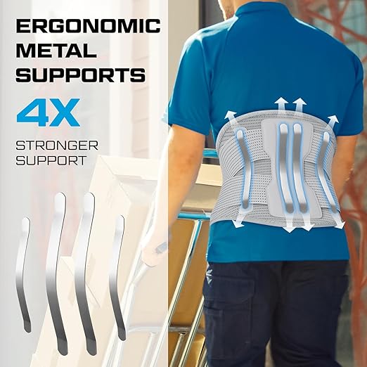 NEENCA Back Brace for Lower Back Pain Relief - Ergonomic Lumbar Support with Removable Steel Stays, Breathable Back Support Brace for Posture Correction, Sciatica, Herniated Disc, Scoliosis, Office Work, Lifting, Exercise (Gray, X-Small)