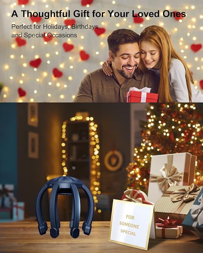 360° Electric Scalp Massager with 8 Nodes, 4 Modes – Rechargeable Head Massager for Stress Relief, Headache & Sleep Aid, Portable Design