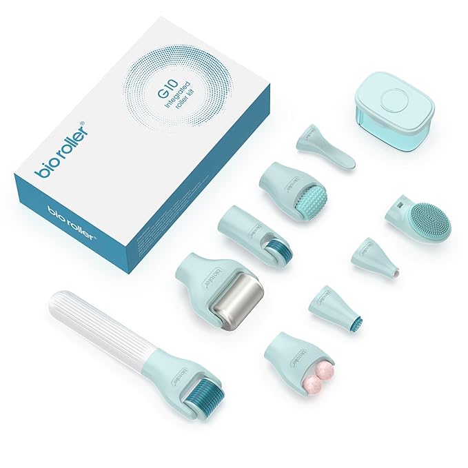 10 in 1 Derma Roller Kit, 0.25mm Microneedling Roller Microneedle Derma Roller with, Facial Beauty Roller Skin Care Tools, 10 Replaceable Heads and Storage Case