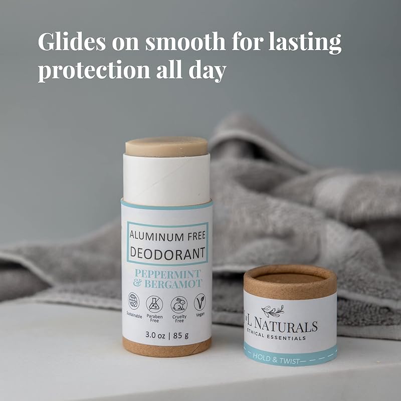 J&L Naturals Aluminum Free Deodorant for Men & Women | 100% Natural Ingredients With Coconut Oil, Shea Butter, & Essential Oils | Sustainable, Eco-Friendly (Peppermint & Bergamot, 3.0 Oz (Single))