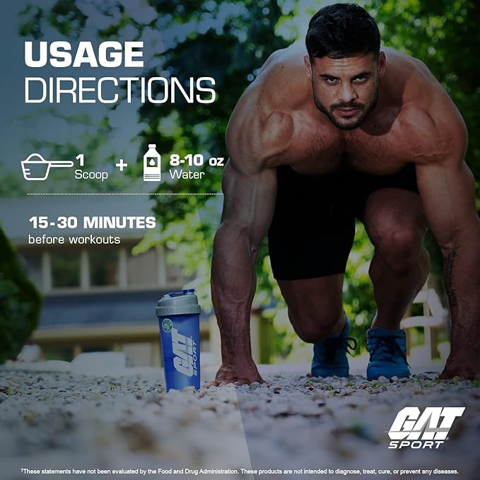 GAT SPORT PMP (Peak Muscle Performance), Pre-Workout, 30 Servings (Blue Raspberry (Stim-Free))