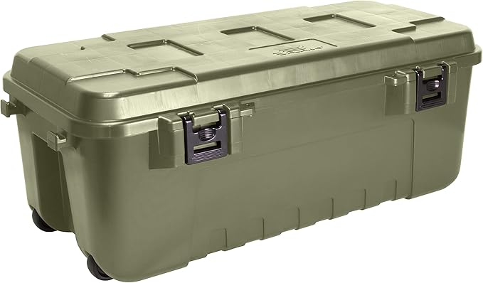 Plano Storage Trunk with Wheels, Green, 108-Quart, Lockable Storage Box, Rolling Airline Approved Sportsman Trunk, Hunting Gear and Ammunition Bin, Heavy-Duty Containers for Camping