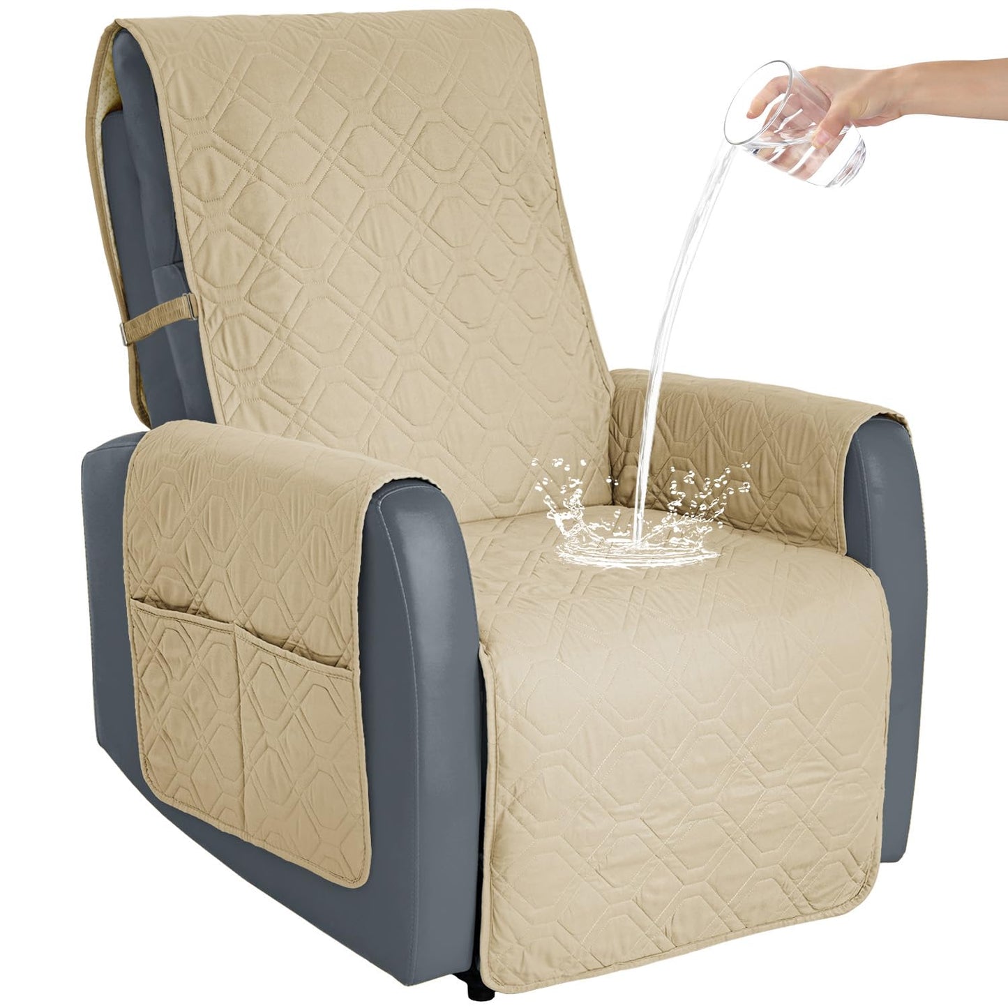SOFTOWN Recliner Chair Cover Sofa Slipcover Non-Slip Chair Couch Cover Machine Washable Furniture Protector with Straps for Dogs(Beige, 23inch Recliner)