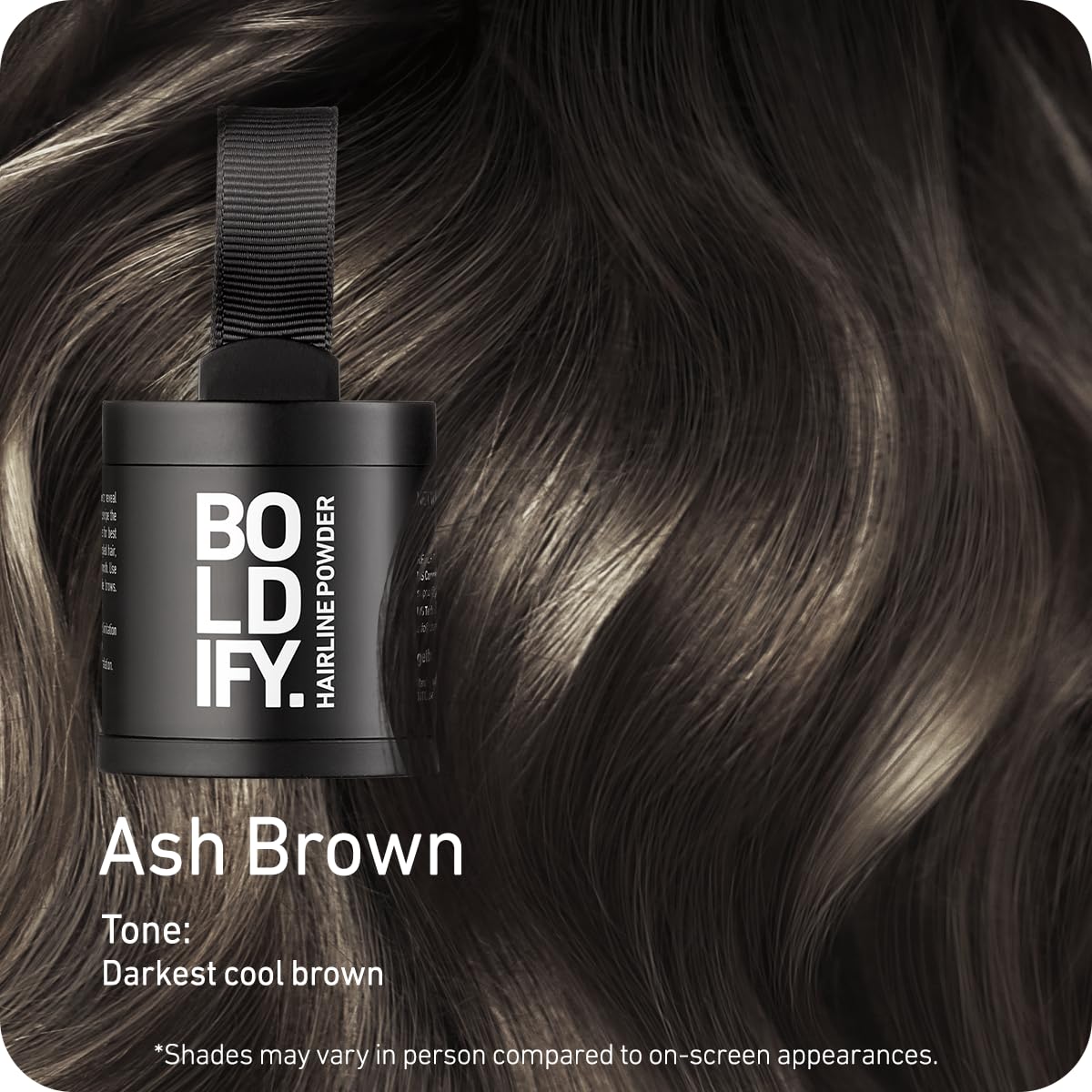 BOLDIFY Hairline Powder (LARGE, 10g) - Root Touch Up Hair Color for Gray Coverage - Bald Spot Concealing Hair Powder for Women & Men - 48-Hour Stain-Proof - Ash Brown