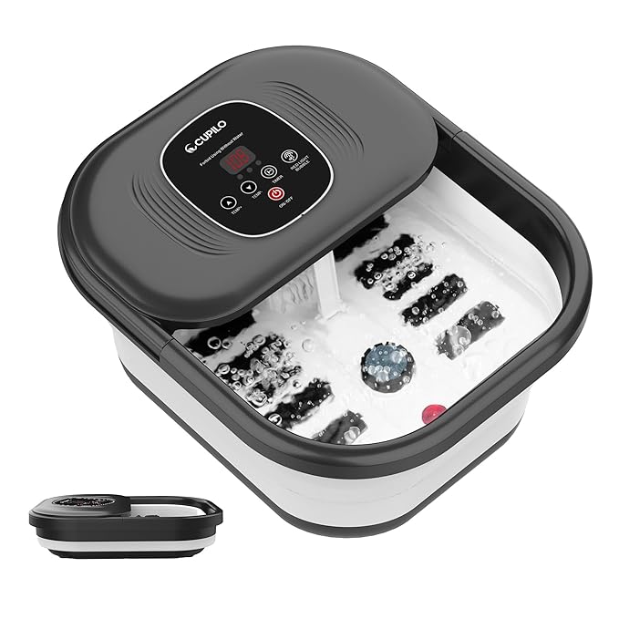 Foot Spa Bath Massager with Heat, Collapsible Foot Massager Spa Soaking Tub with Bubbles, Red Light, Pumice Stone, and Shiatsu Massage Rollers, Pedicure Foot Spa for Relaxation, Gifts