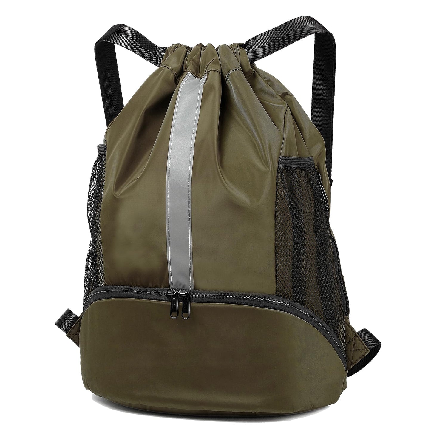 BeeGreen Moss-Green-Drawstring-Backpack-Gym-Sports-Bag, String Cinch Sack With Wet Proof Pocket & Shoe Compartment For Traveling Yoga Beach Swim Outdoor For Women&Men
