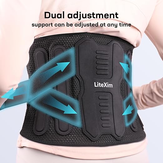 Pro Back Brace for Men Women Lower Back Pain Relief with Rigid Bionic Support & Massager Pad, Air Mesh Lumbar Belt for Sciatica, Hernia Disc, Scoliosis, Adjustable Brace for Spinal (Black, Medium(Belly: 33"-39"))