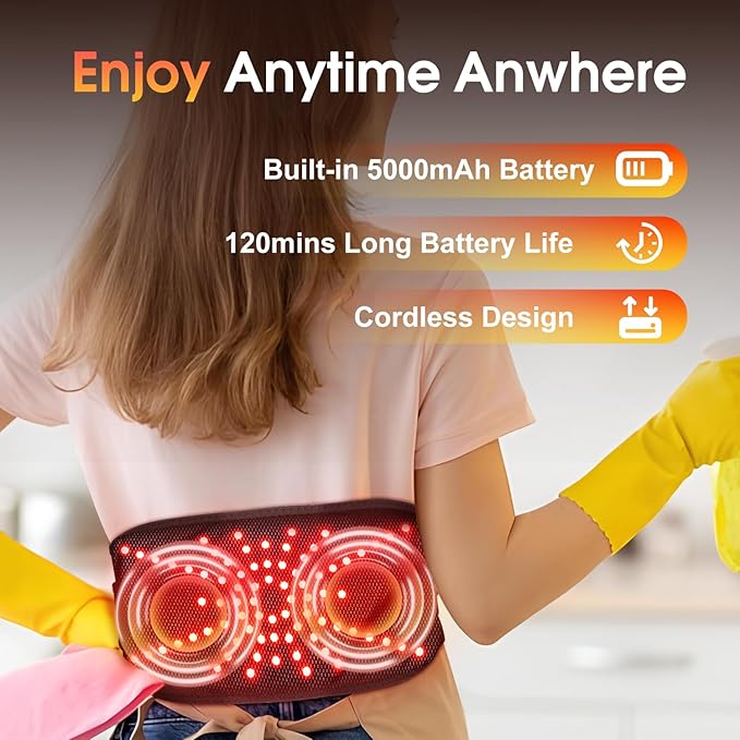 Electric Heating Pad for Back, XL Cordless Heated Back Belt Wrap with 3 Heating and 3 Vibration Modes, 5000mAh Battery Operated Lower Back Massager, Heated Pad for Back