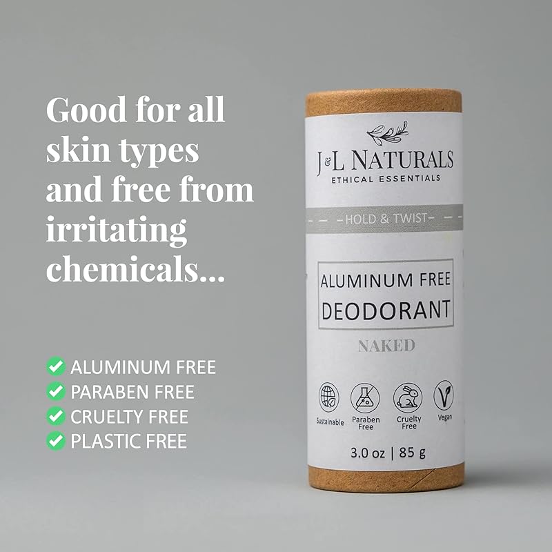 J&L Naturals Aluminum Free Deodorant for Men & Women | 100% Natural Ingredients With Coconut Oil, Shea Butter, & Essential Oils | Sustainable, Eco-Friendly (Naked (Unscented), 3.0 Oz (Pack of 4))