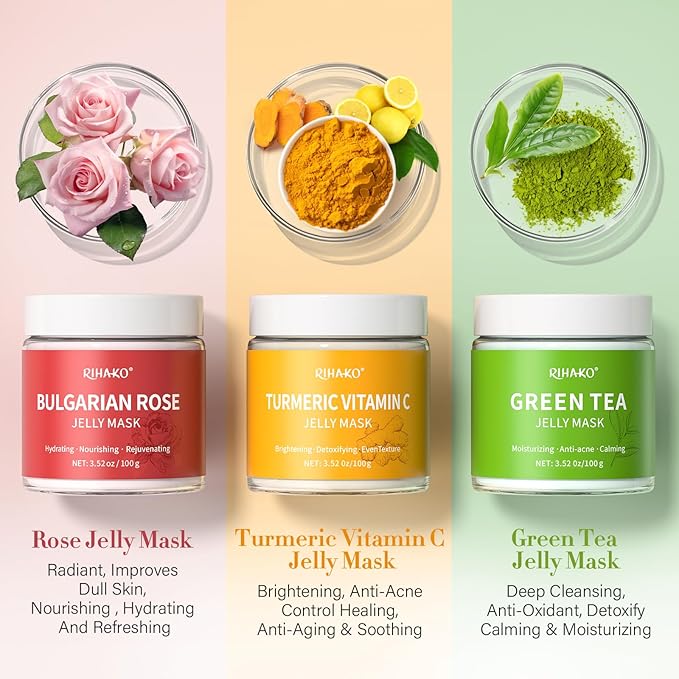 Jelly Mask For Facial Skincare Gift Kits, Peel-Off Hydrating Icy Jelly Mask, Hydrogel Jelly Face Mask Set,Turmeric Vitamin C, Rose & Green Tea,Diy Home Spa Kit - Gift for Him & Her