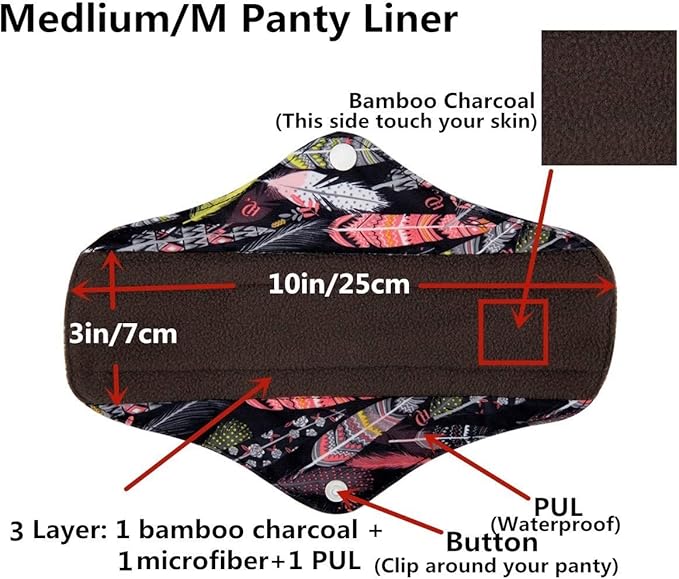 5 Medium Panty Liners 1 Wet Bag Mama Cloth Reusable Washable (Splatter, M Panty Liners)