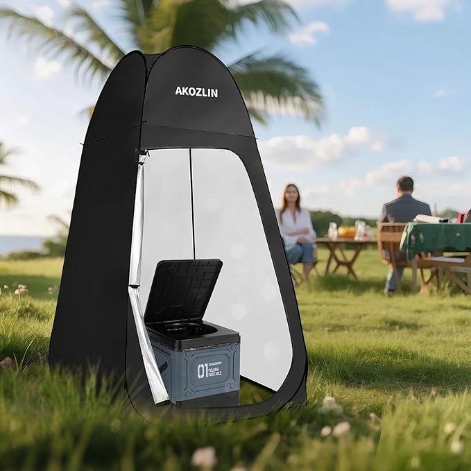 AKOZLIN Portable Pop Up Shower Tent with Camping Toilet for Camping Beach Outdoor Use 47.2" Lx47.2 Wx74.8 H