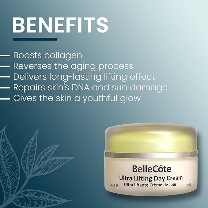 BelleCôte Paris Caviar Ultra Lifting Day Cream - Anti Aging with Hyaluronic Acid, Peptides & Avocado Oil | Boosts Collagen Synthesis & Reduces Lines and Wrinkles | For Dehydrated Face Skin 1.6 fl oz