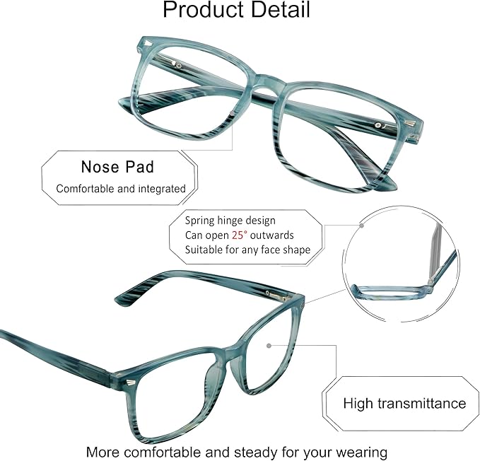 YEIN Bifocal Reading Glasses with Blue Light Blocking Lenses, Bifocal Reader for Women and Men, Vintage Square frame with Spring Hinge (+0.75/+3.25 magnification)