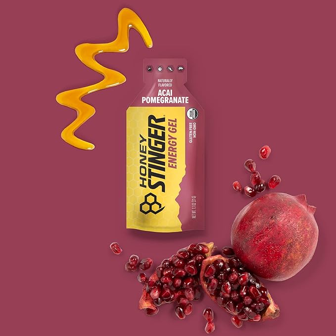 Honey Stinger Organic Acai Pomegranate Energy Gel | Gluten Free & Caffeine Free | For Exercise, Running and Performance | Sports Nutrition for Home & Gym, Pre and Mid Workout | 24 Pack, 26.4 Ounce