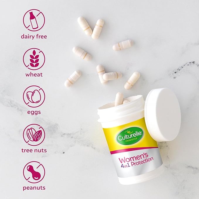 Culturelle 4-in-1 Probiotics for Women, Daily Probiotic & Prebiotic Supplement to Support Vaginal Health, Digestive Health, Immune Health, Occasional Diarrhea, Gas & Bloating Relief, Non-GMO, 30 Count