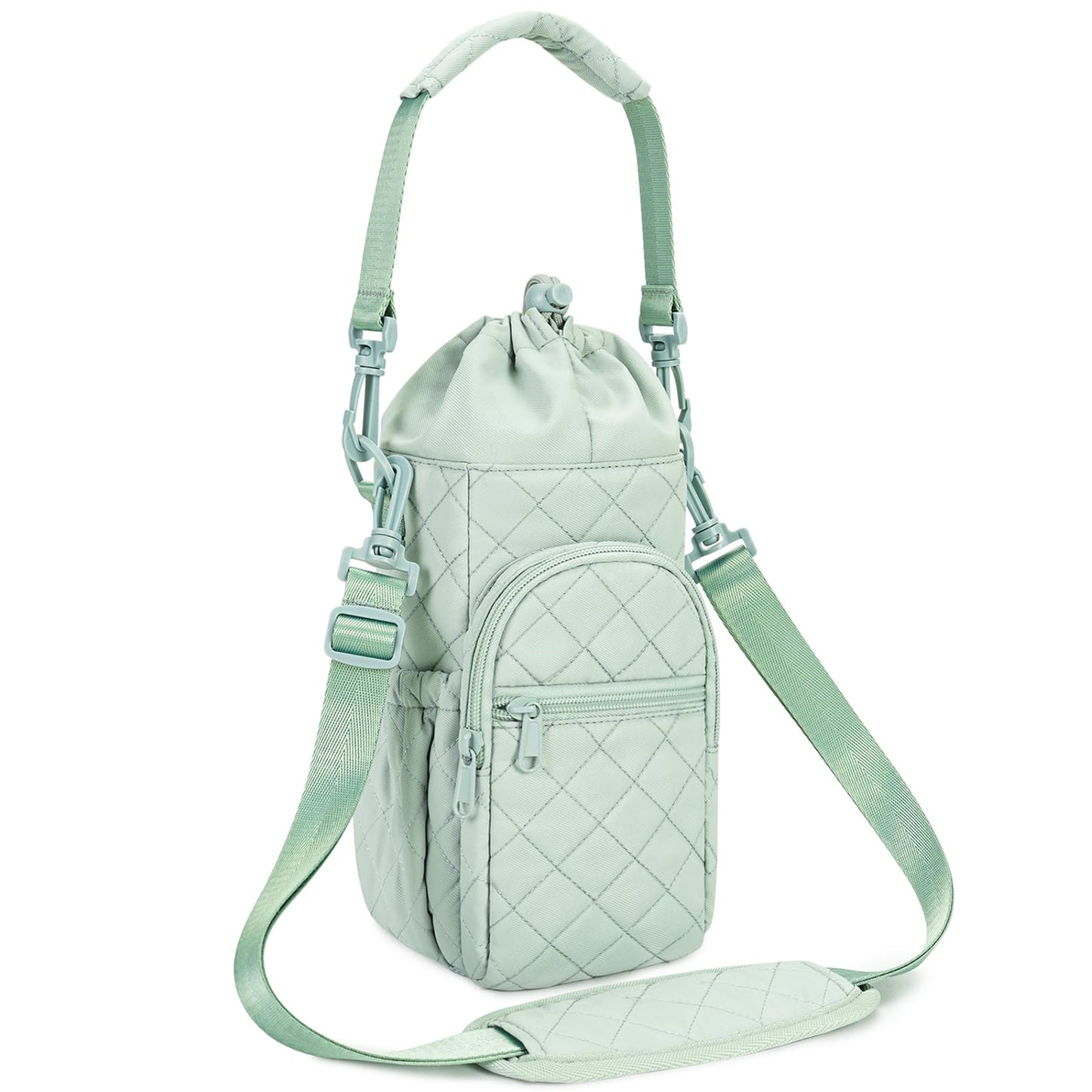 sportsnew Quilted Water Bottle Holder with Strap 32oz 40oz Insulated Quilted Water Bottle Pouch Carrier Sling Bag with Phone Pocket Water Bottle Sleeve for Walking Hiking, Quilt Green Patent Pending