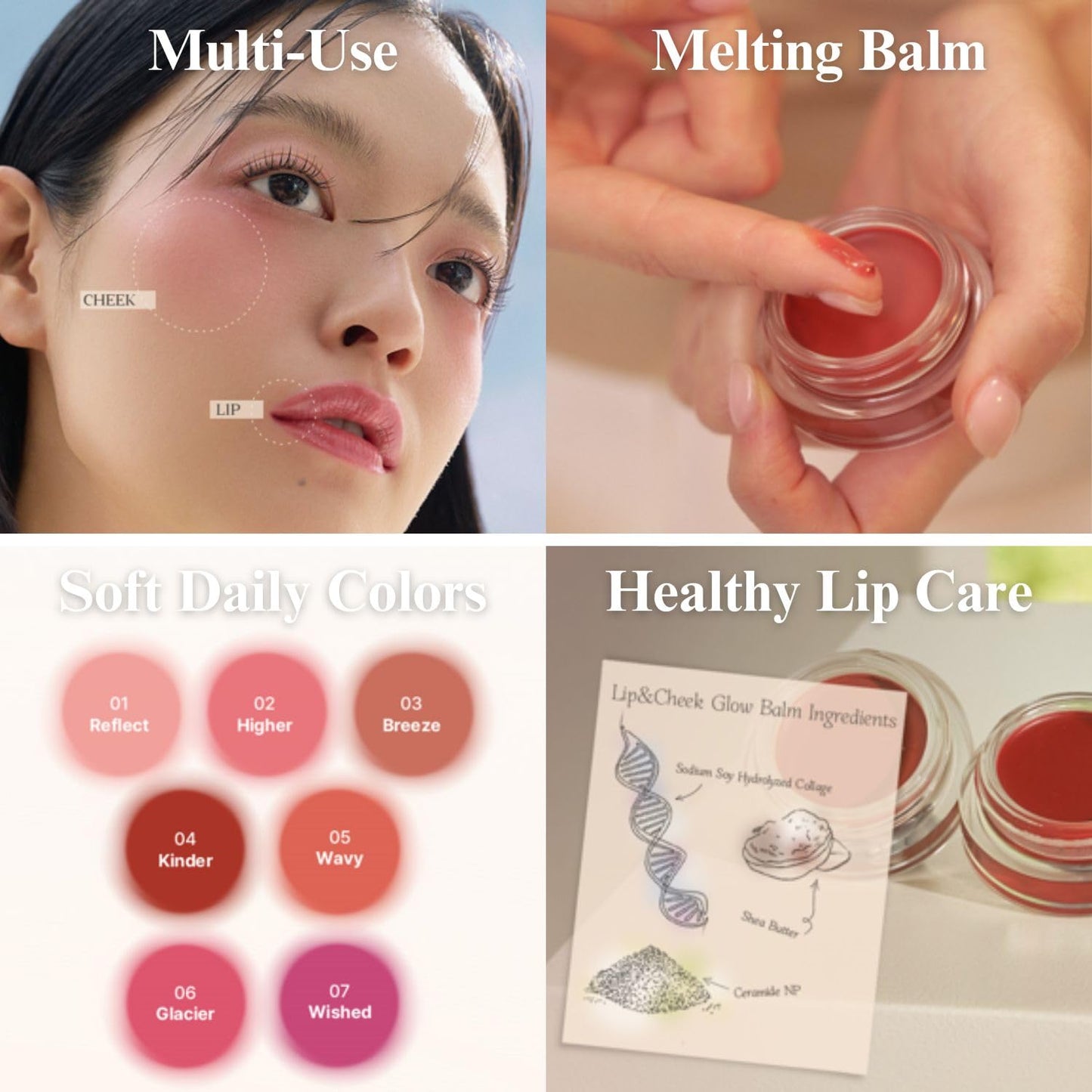 EGLIPS Lip & Cheek Glow Balm - Multi-Use Tinted Melting Balm Blush for Lips & Cheeks Builable and Blendable Texture (02 HIGHER, 0.18 oz)