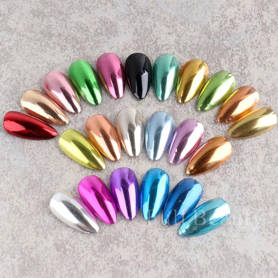 Metallic Mirror Chrome Nail Powder Set, 23 Colors Magic Mirror Y2K Gold Silver Decorations Rubbing Nail Art Glitter Pigment Flakes Manicure Accessories (23pcs Chrome Powder)