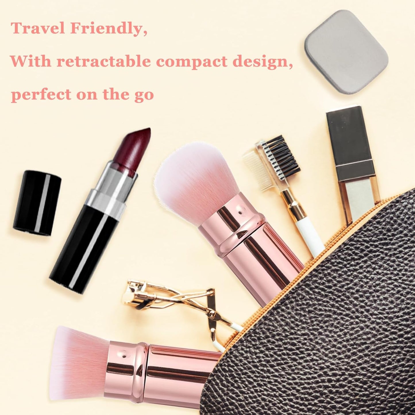 Makeup Brush 2 Pack, Retractable Travel Kabuki Powder Foundation Makeup Brush Face Blush Brushes for Blending Liquid, Blush, Bronzer, Buffing, Sunscreen,Flawless Cosmetics