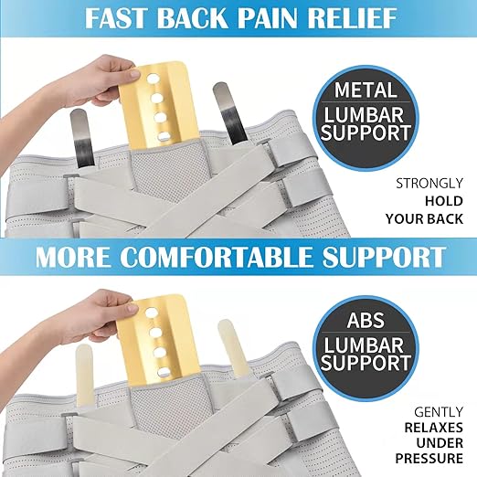 Back Brace for Lower Back Pain Relief - Back Support Belt for Women & Men for Herniated Disc, Sciatica. Removable Stays with 2 Different Hardness Sets (Grey, Large)